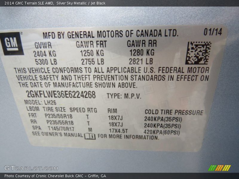 Silver Sky Metallic / Jet Black 2014 GMC Terrain SLE AWD