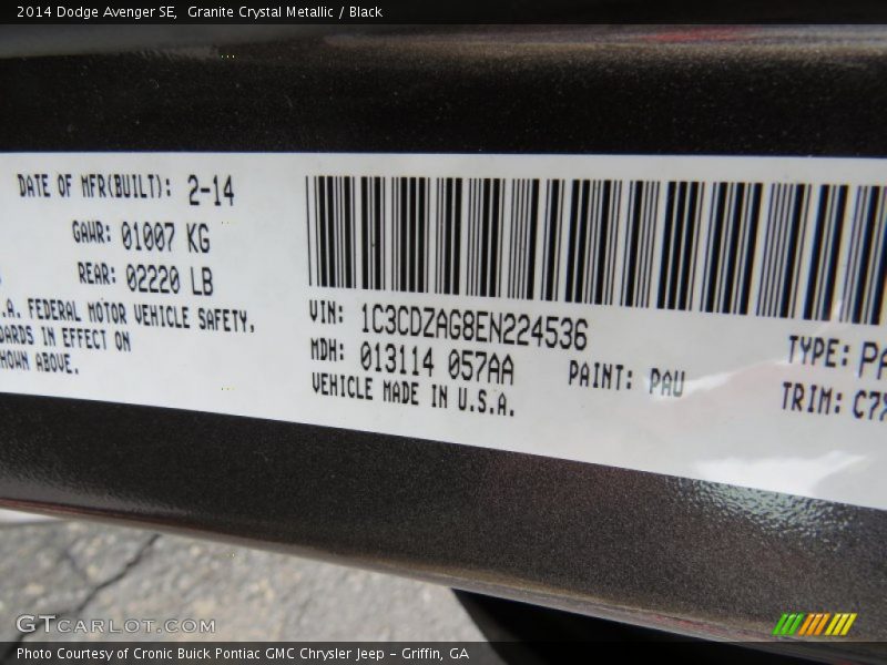 Granite Crystal Metallic / Black 2014 Dodge Avenger SE