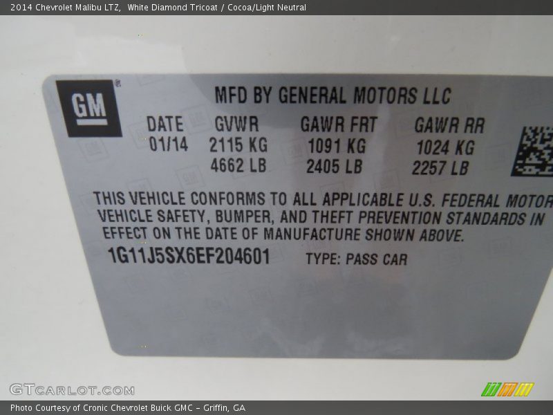 White Diamond Tricoat / Cocoa/Light Neutral 2014 Chevrolet Malibu LTZ
