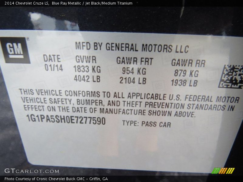 Blue Ray Metallic / Jet Black/Medium Titanium 2014 Chevrolet Cruze LS