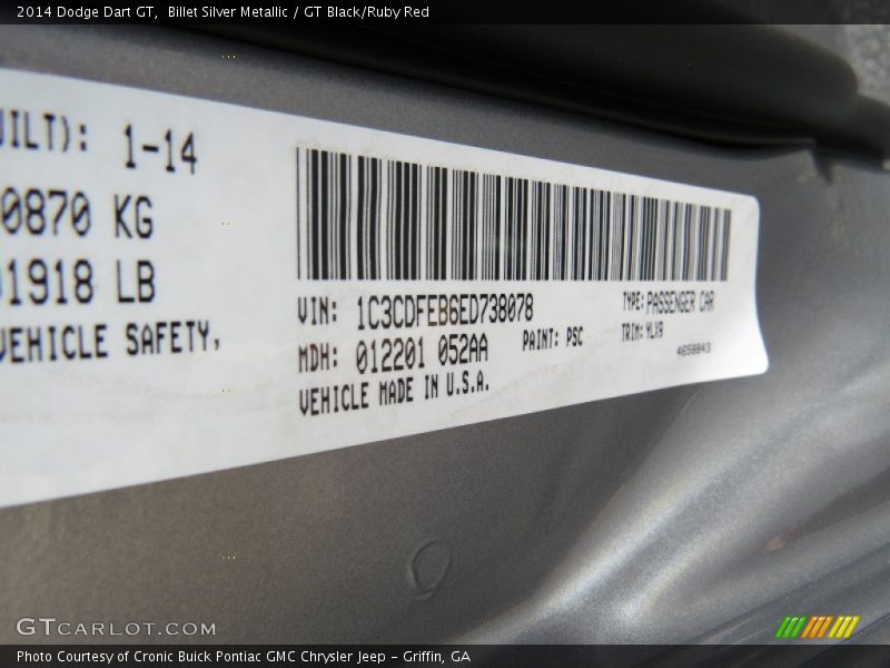 2014 Dart GT Billet Silver Metallic Color Code PSC