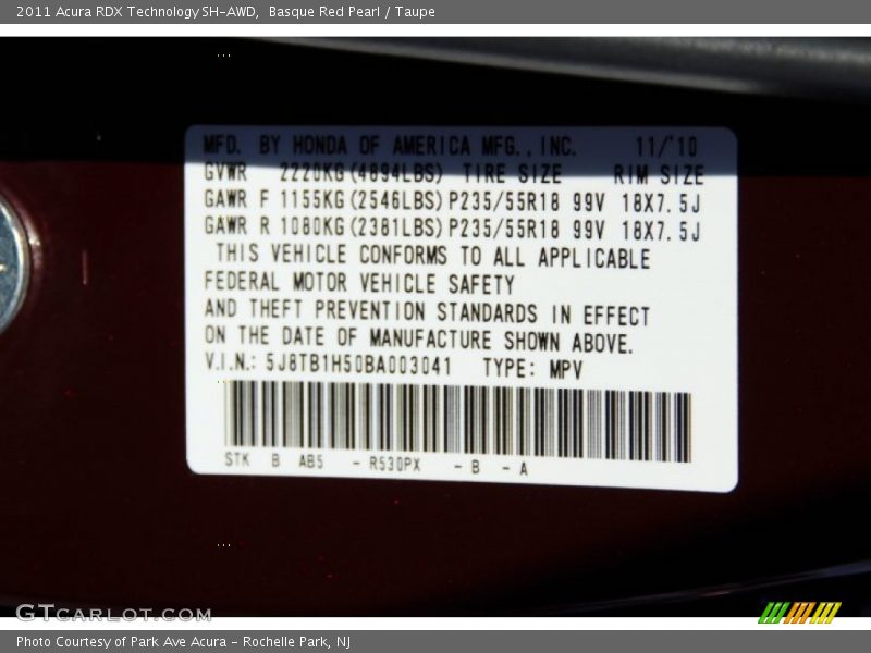 Basque Red Pearl / Taupe 2011 Acura RDX Technology SH-AWD