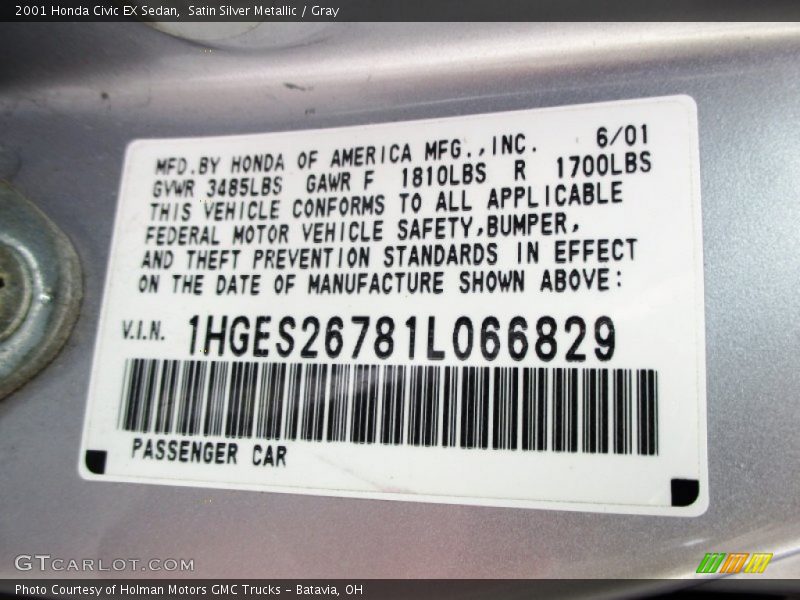 Satin Silver Metallic / Gray 2001 Honda Civic EX Sedan