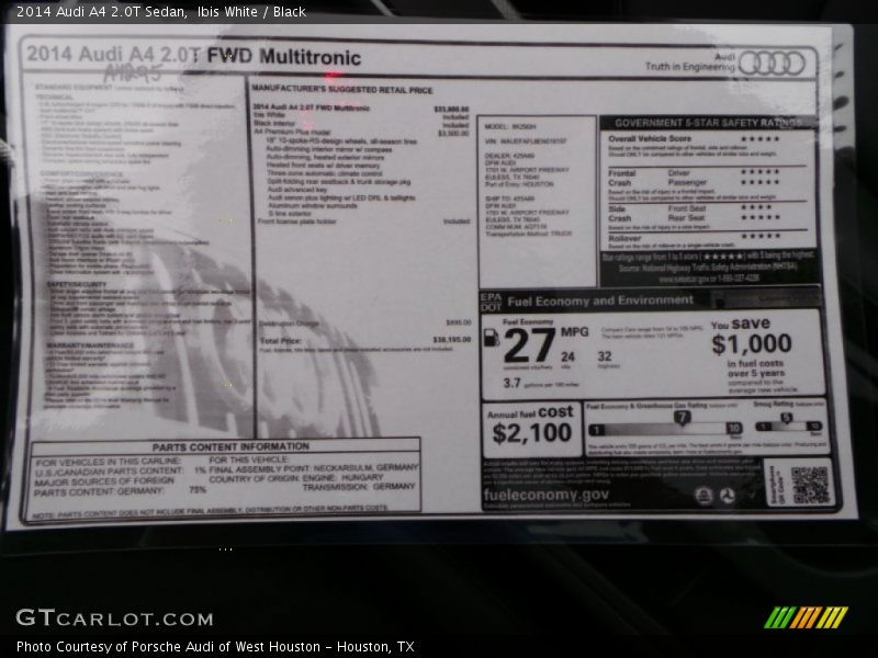Ibis White / Black 2014 Audi A4 2.0T Sedan