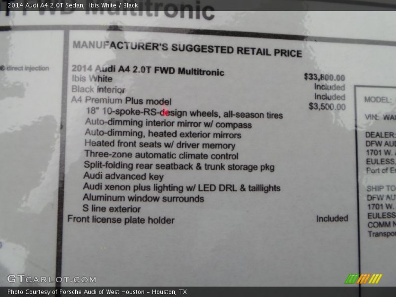 Ibis White / Black 2014 Audi A4 2.0T Sedan