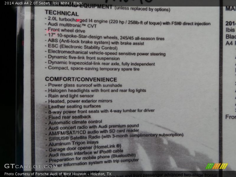 Ibis White / Black 2014 Audi A4 2.0T Sedan