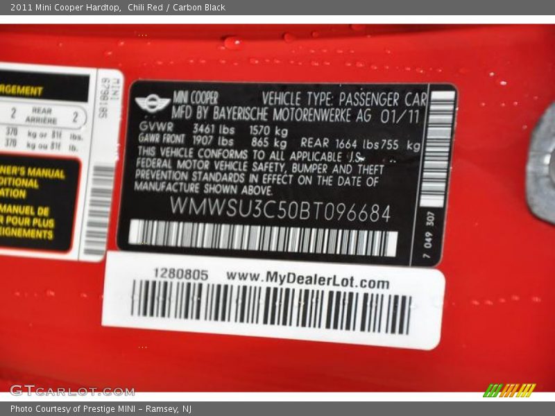 Chili Red / Carbon Black 2011 Mini Cooper Hardtop