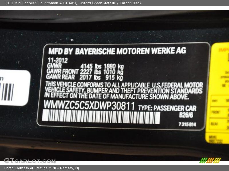 Oxford Green Metallic / Carbon Black 2013 Mini Cooper S Countryman ALL4 AWD