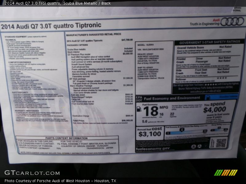  2014 Q7 3.0 TFSI quattro Window Sticker