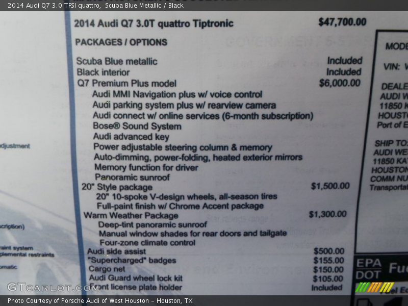  2014 Q7 3.0 TFSI quattro Window Sticker