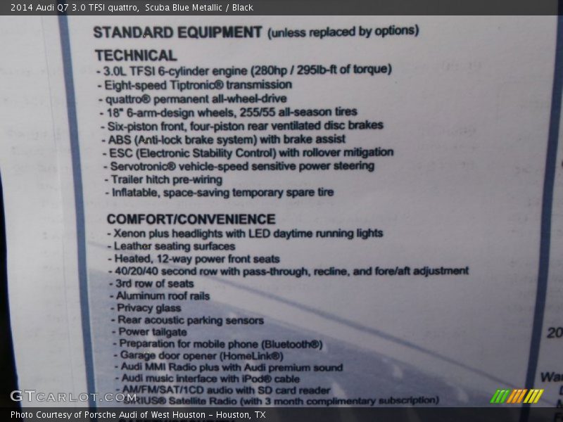  2014 Q7 3.0 TFSI quattro Window Sticker