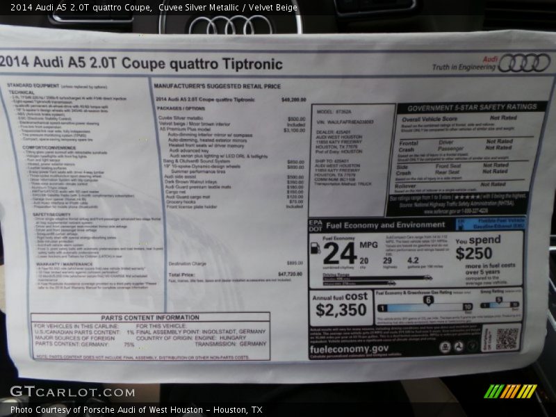 Cuvee Silver Metallic / Velvet Beige 2014 Audi A5 2.0T quattro Coupe