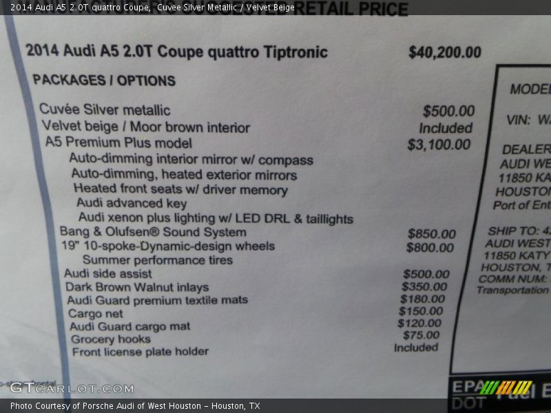 Cuvee Silver Metallic / Velvet Beige 2014 Audi A5 2.0T quattro Coupe