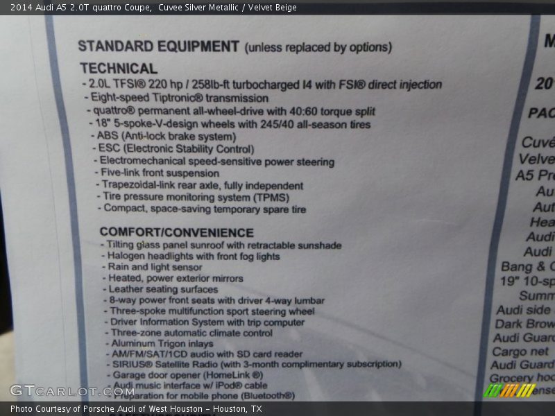 Cuvee Silver Metallic / Velvet Beige 2014 Audi A5 2.0T quattro Coupe