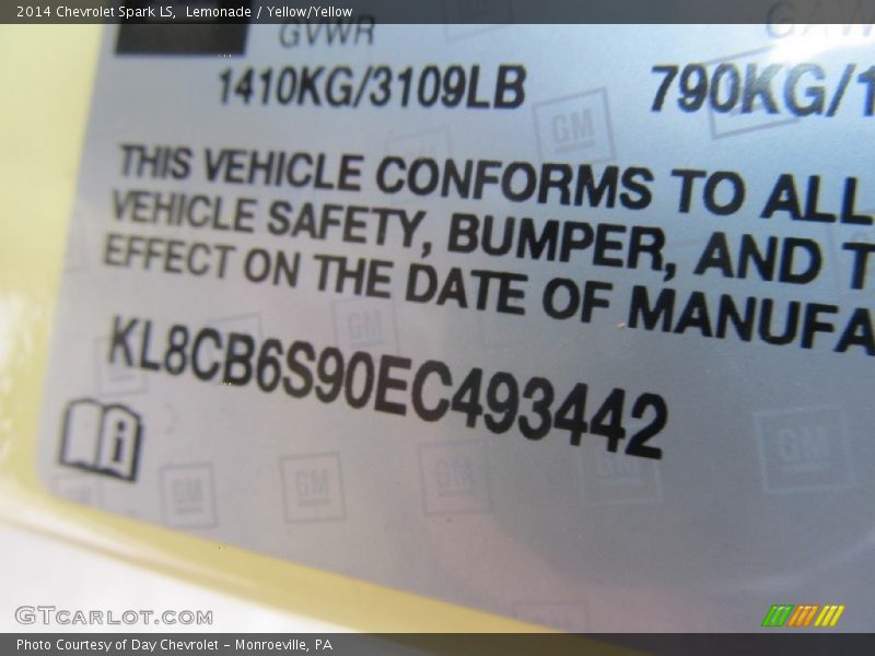 Lemonade / Yellow/Yellow 2014 Chevrolet Spark LS