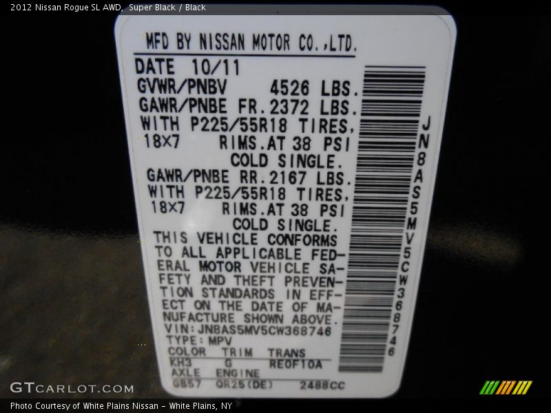 Super Black / Black 2012 Nissan Rogue SL AWD
