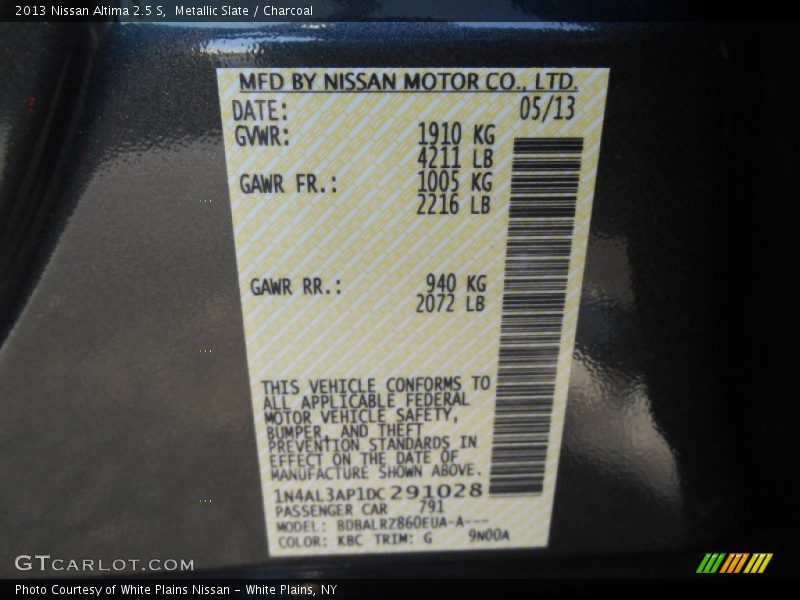 Metallic Slate / Charcoal 2013 Nissan Altima 2.5 S