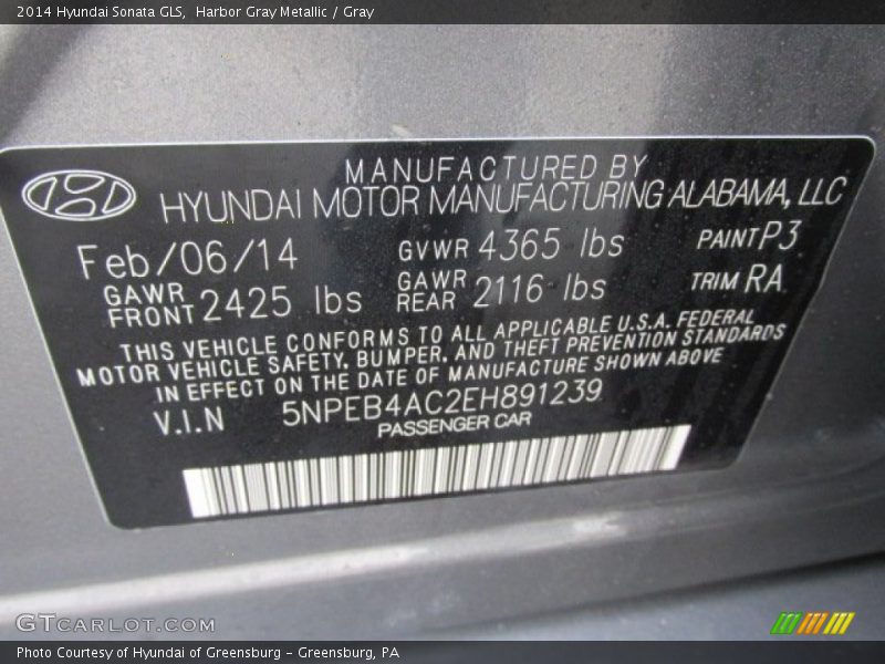 Harbor Gray Metallic / Gray 2014 Hyundai Sonata GLS