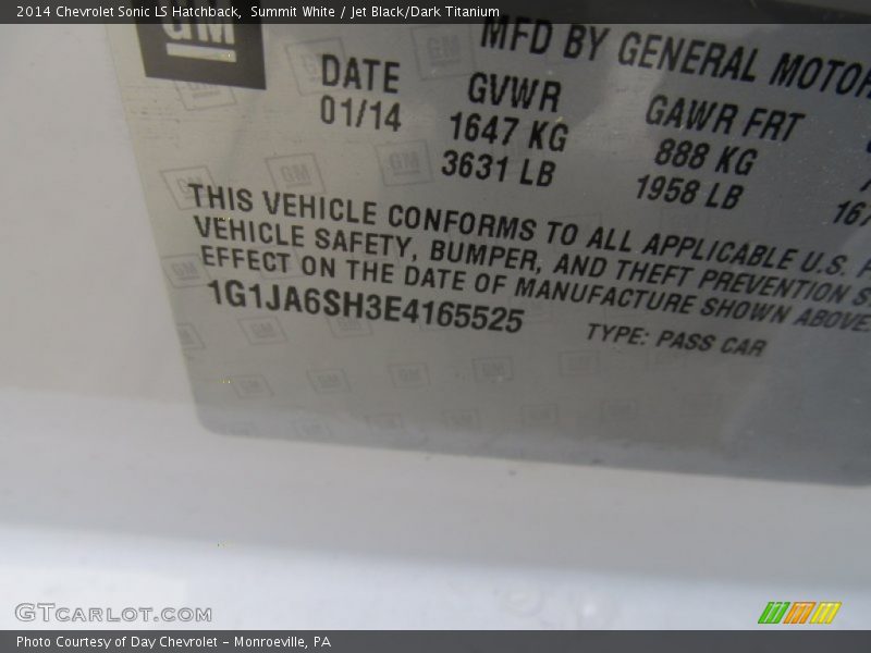 Summit White / Jet Black/Dark Titanium 2014 Chevrolet Sonic LS Hatchback