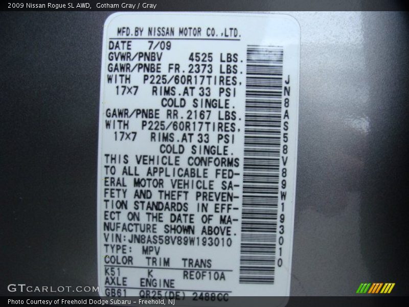 Gotham Gray / Gray 2009 Nissan Rogue SL AWD