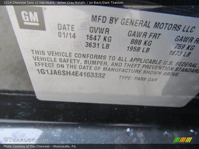 Ashen Gray Metallic / Jet Black/Dark Titanium 2014 Chevrolet Sonic LS Hatchback