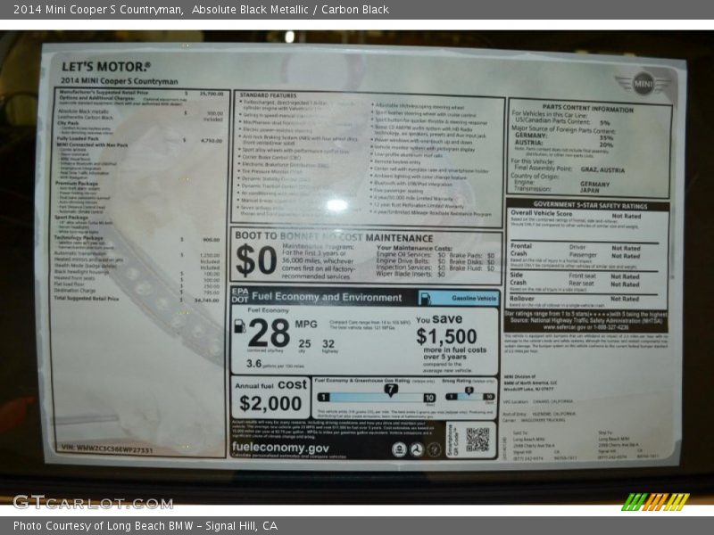 Absolute Black Metallic / Carbon Black 2014 Mini Cooper S Countryman