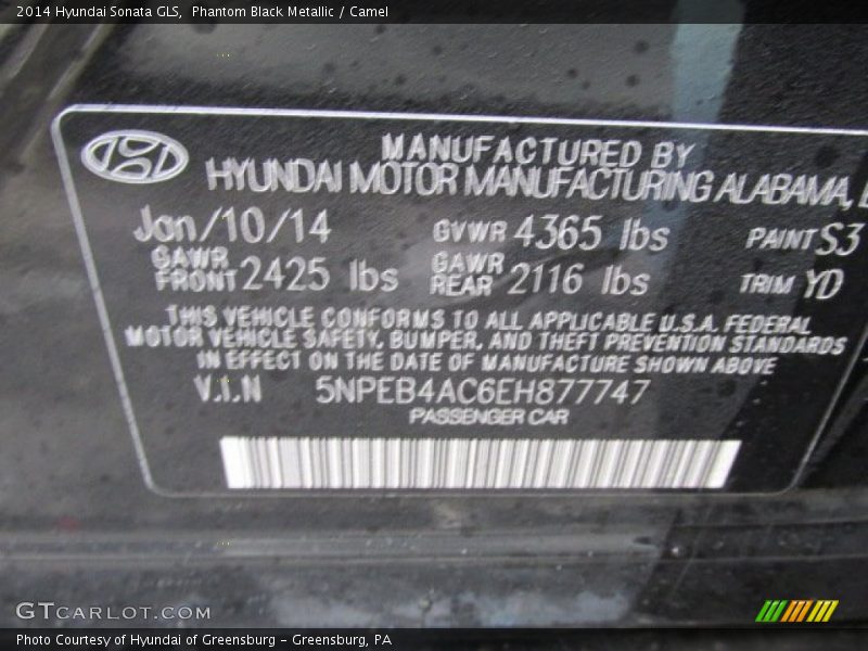 Phantom Black Metallic / Camel 2014 Hyundai Sonata GLS