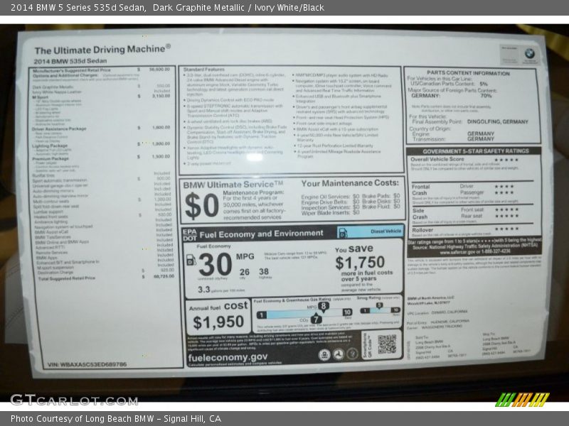  2014 5 Series 535d Sedan Window Sticker