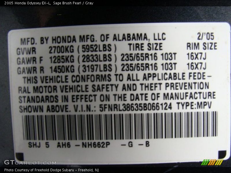 Sage Brush Pearl / Gray 2005 Honda Odyssey EX-L