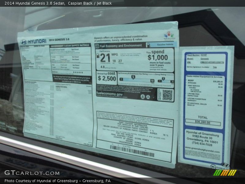  2014 Genesis 3.8 Sedan Window Sticker