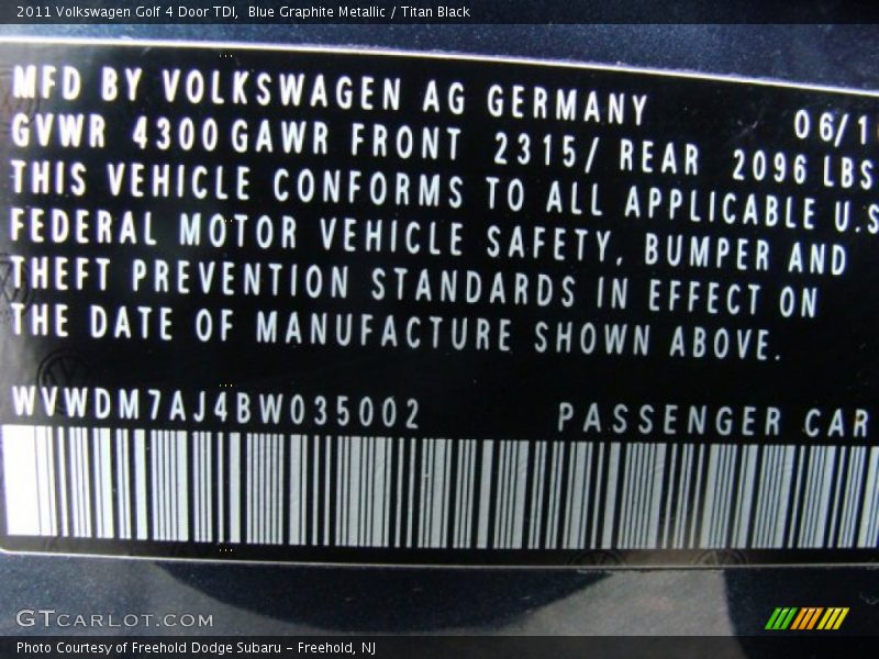 Blue Graphite Metallic / Titan Black 2011 Volkswagen Golf 4 Door TDI