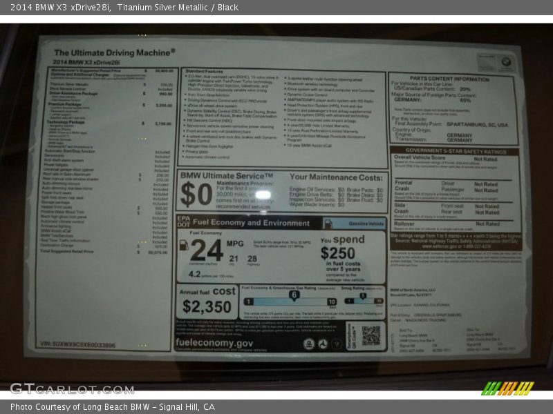 Titanium Silver Metallic / Black 2014 BMW X3 xDrive28i