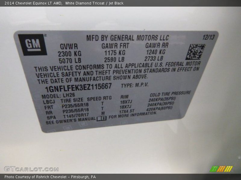White Diamond Tricoat / Jet Black 2014 Chevrolet Equinox LT AWD