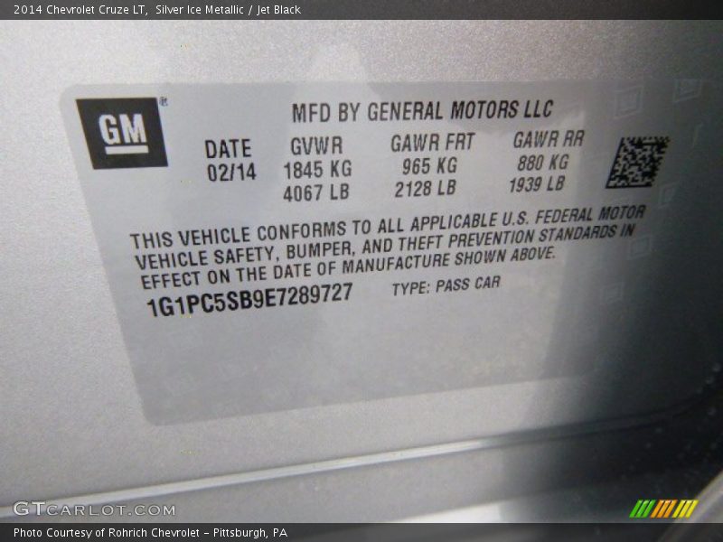Silver Ice Metallic / Jet Black 2014 Chevrolet Cruze LT