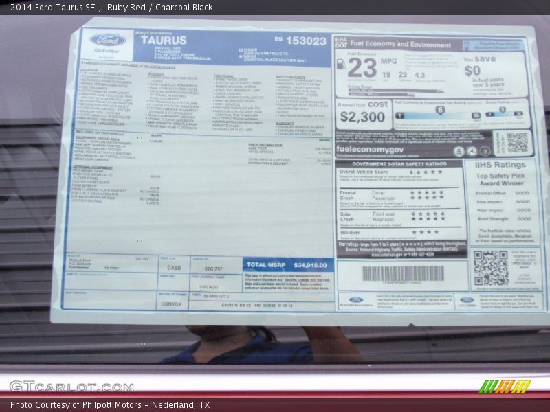 Ruby Red / Charcoal Black 2014 Ford Taurus SEL