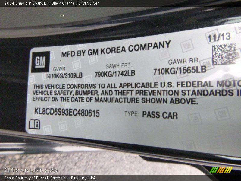 Black Granite / Silver/Silver 2014 Chevrolet Spark LT