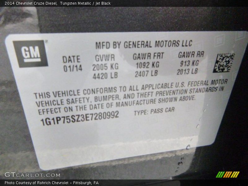 Tungsten Metallic / Jet Black 2014 Chevrolet Cruze Diesel