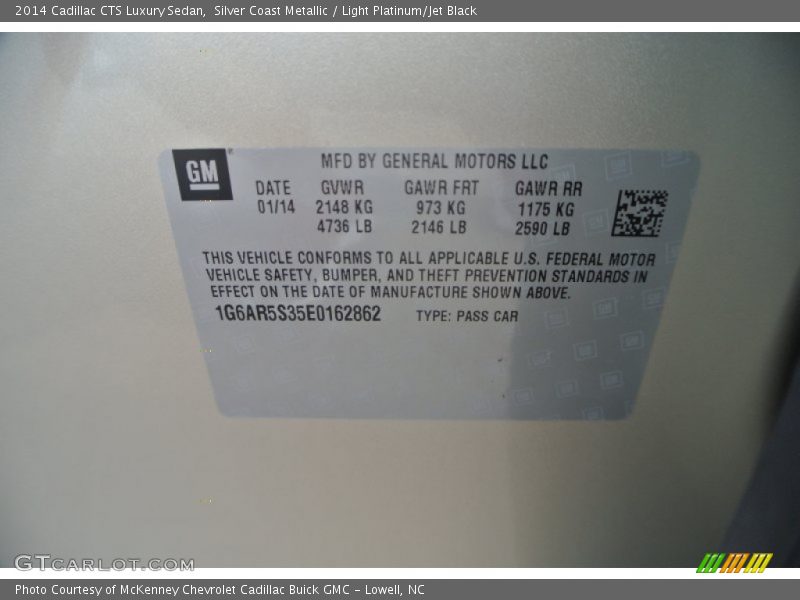 Silver Coast Metallic / Light Platinum/Jet Black 2014 Cadillac CTS Luxury Sedan