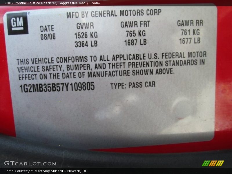 Aggressive Red / Ebony 2007 Pontiac Solstice Roadster