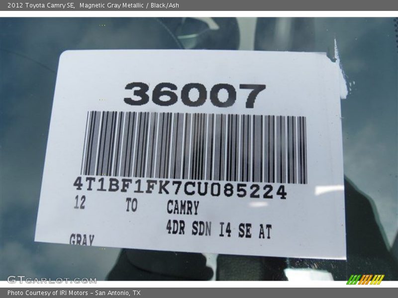 Magnetic Gray Metallic / Black/Ash 2012 Toyota Camry SE