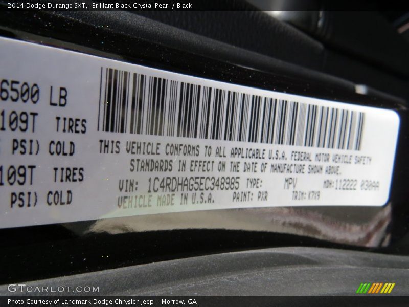 Brilliant Black Crystal Pearl / Black 2014 Dodge Durango SXT
