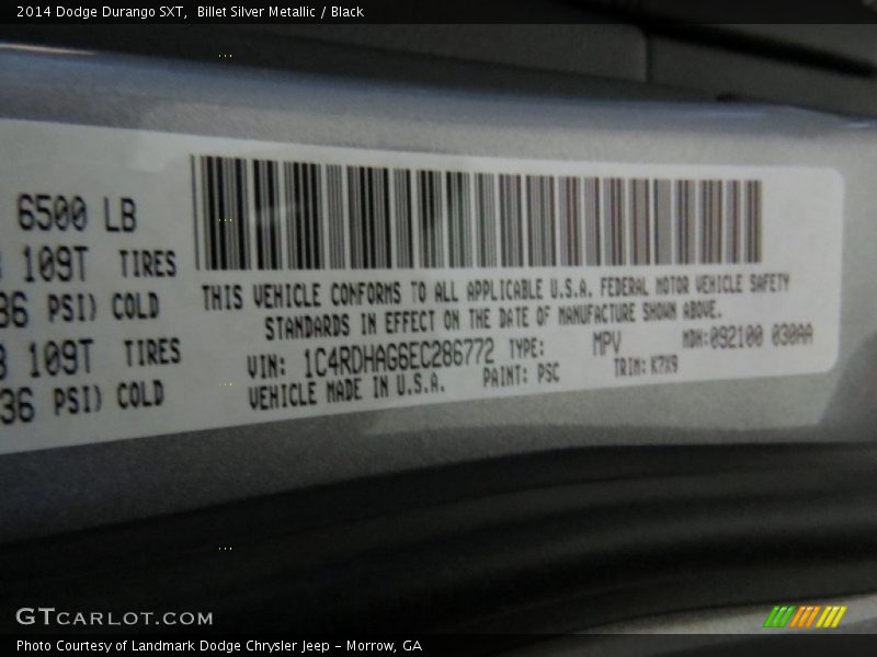 Billet Silver Metallic / Black 2014 Dodge Durango SXT