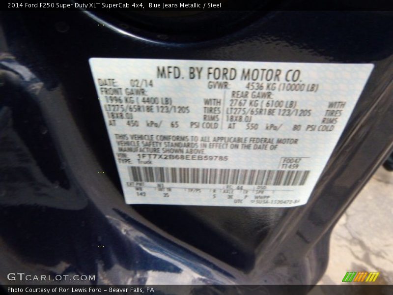 Blue Jeans Metallic / Steel 2014 Ford F250 Super Duty XLT SuperCab 4x4