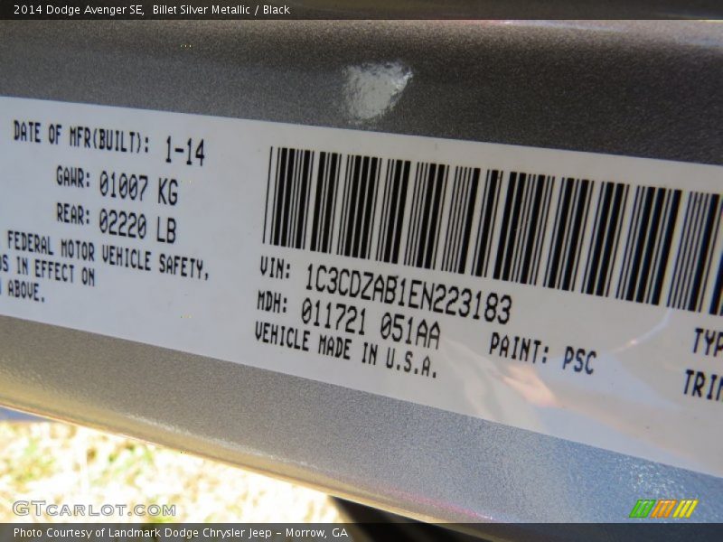 Billet Silver Metallic / Black 2014 Dodge Avenger SE