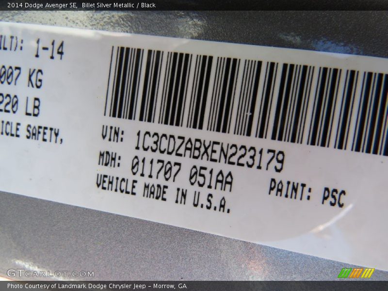 Billet Silver Metallic / Black 2014 Dodge Avenger SE