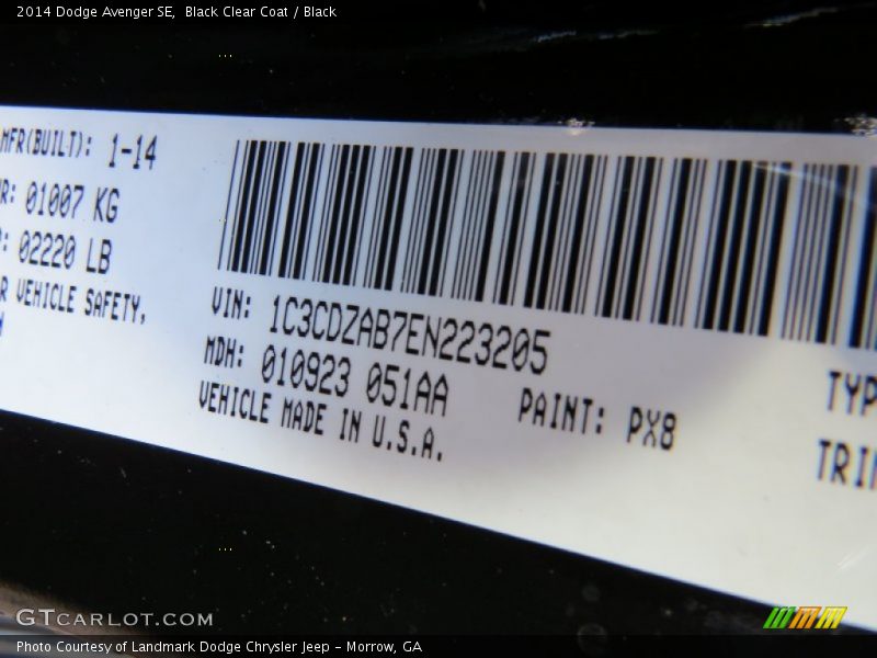 Black Clear Coat / Black 2014 Dodge Avenger SE