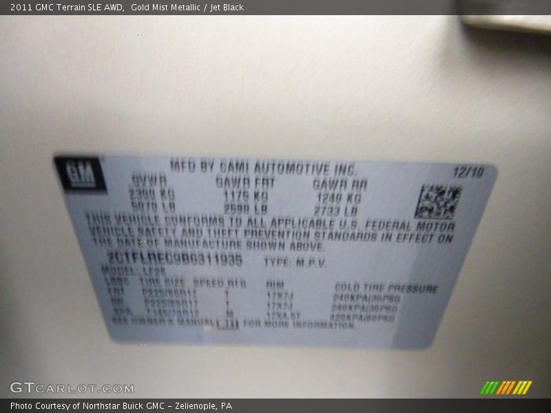 Gold Mist Metallic / Jet Black 2011 GMC Terrain SLE AWD