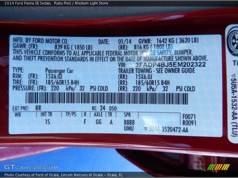 Ruby Red / Medium Light Stone 2014 Ford Fiesta SE Sedan