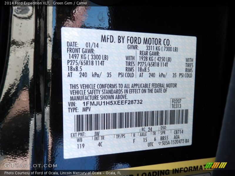 2014 Expedition XLT Green Gem Color Code JW