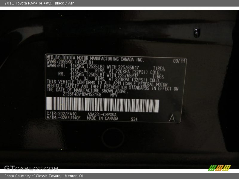 Black / Ash 2011 Toyota RAV4 I4 4WD